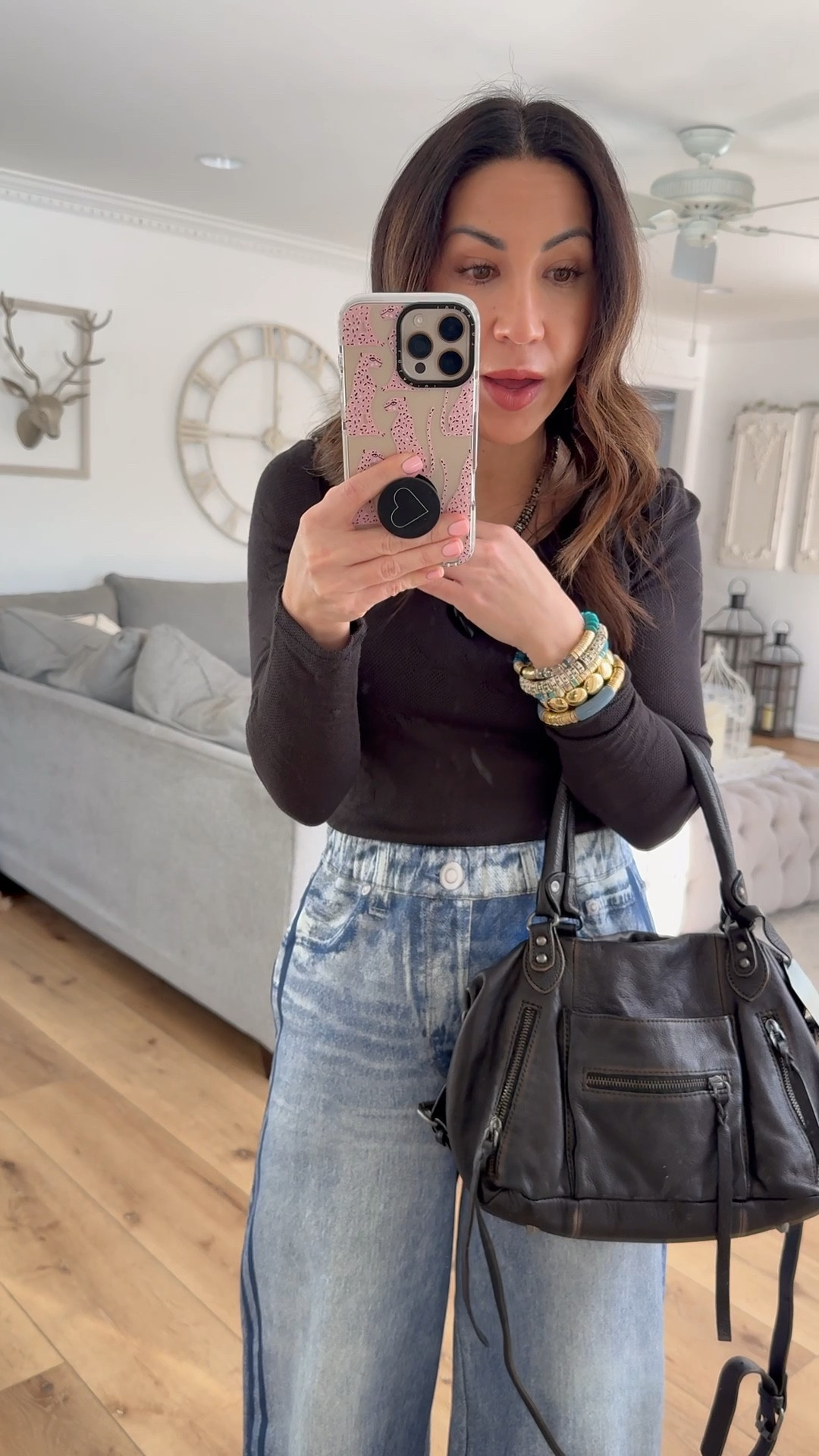 Bag code thru 2/12 TAMMY15. Jewelry code HOUSEOFLEO20. Xs mesh top. Pants small office. ￼

#LTKOver40 #LTKSaleAlert