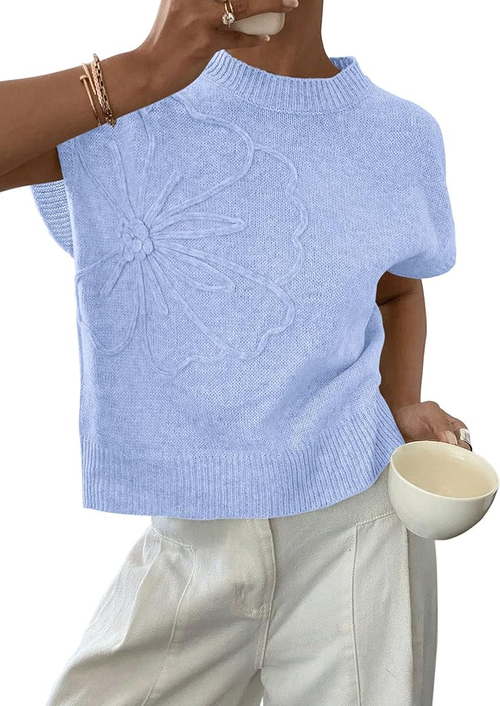 PRETTYGARDEN Women's 2026 Spring Sweater Vest Trendy Flower Knit Short Sleeve Cute Pullover Tank ... | Amazon (US)