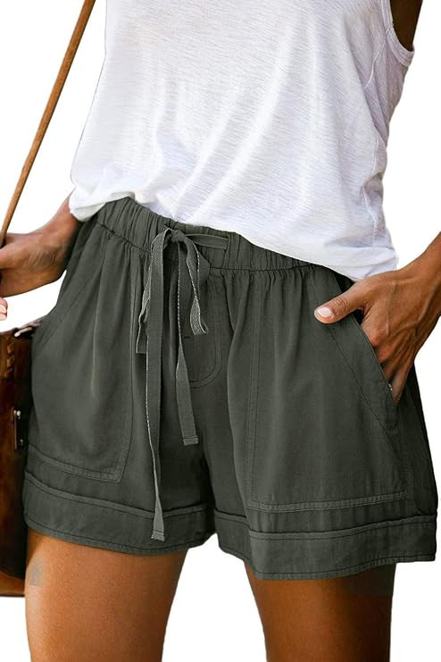 MEROKEETY Women's Elastic Waist Drawstring Belt Solid Color Comfy Shorts with Pockets | Amazon (US)