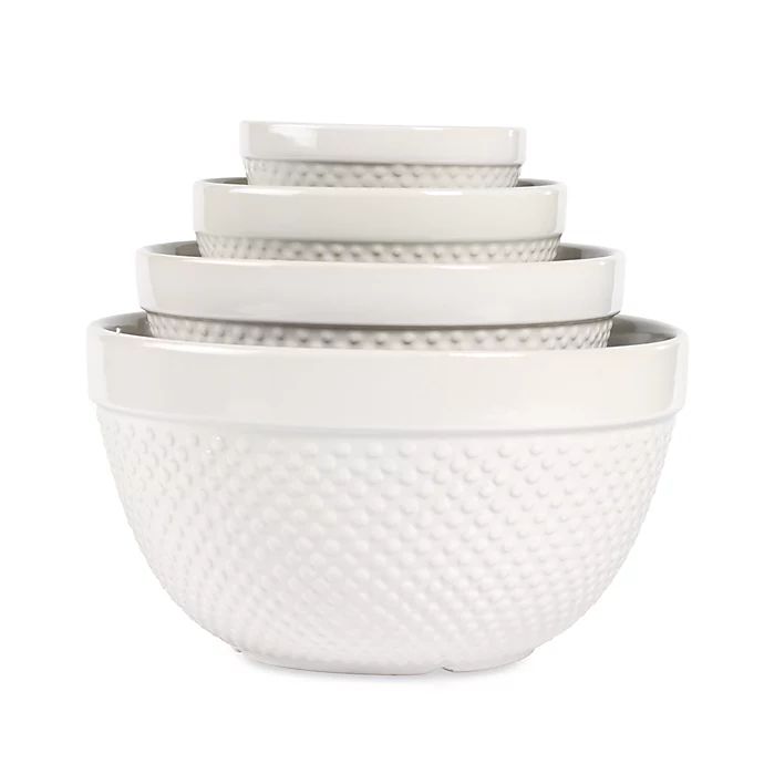 Tabletops Gallery Hobnail White 4-Piece Mixing Bowl Set | Bed Bath & Beyond | Bed Bath & Beyond