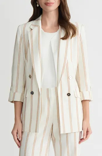 Stripe Roll Sleeve Open Front Blazer | Nordstrom
