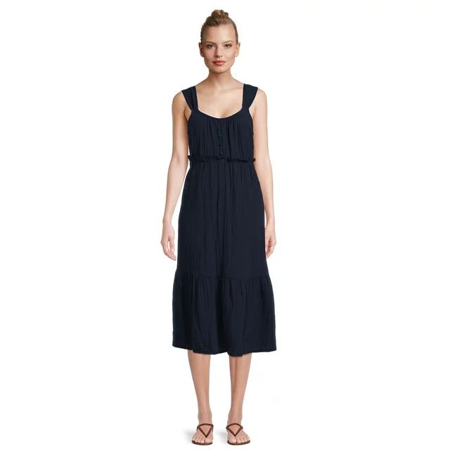 Time and Tru Sleeveless Doublecloth Midi Dress | Walmart (US)