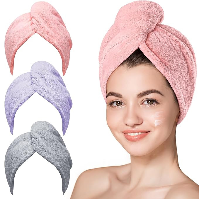 Hicober Microfiber Hair Towel, 3 Packs Hair Turbans for Wet Hair, Drying Hair Wrap Towels for Cur... | Amazon (US)