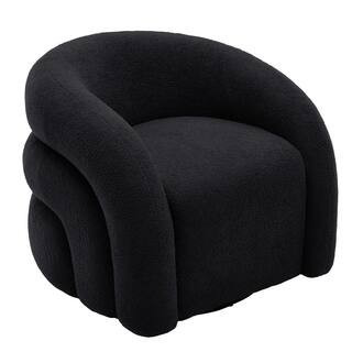 Black Boucle Polyester Fabric 360° Swivel Accent Barrel Armchair with Metal Base (Set of 1) | The Home Depot