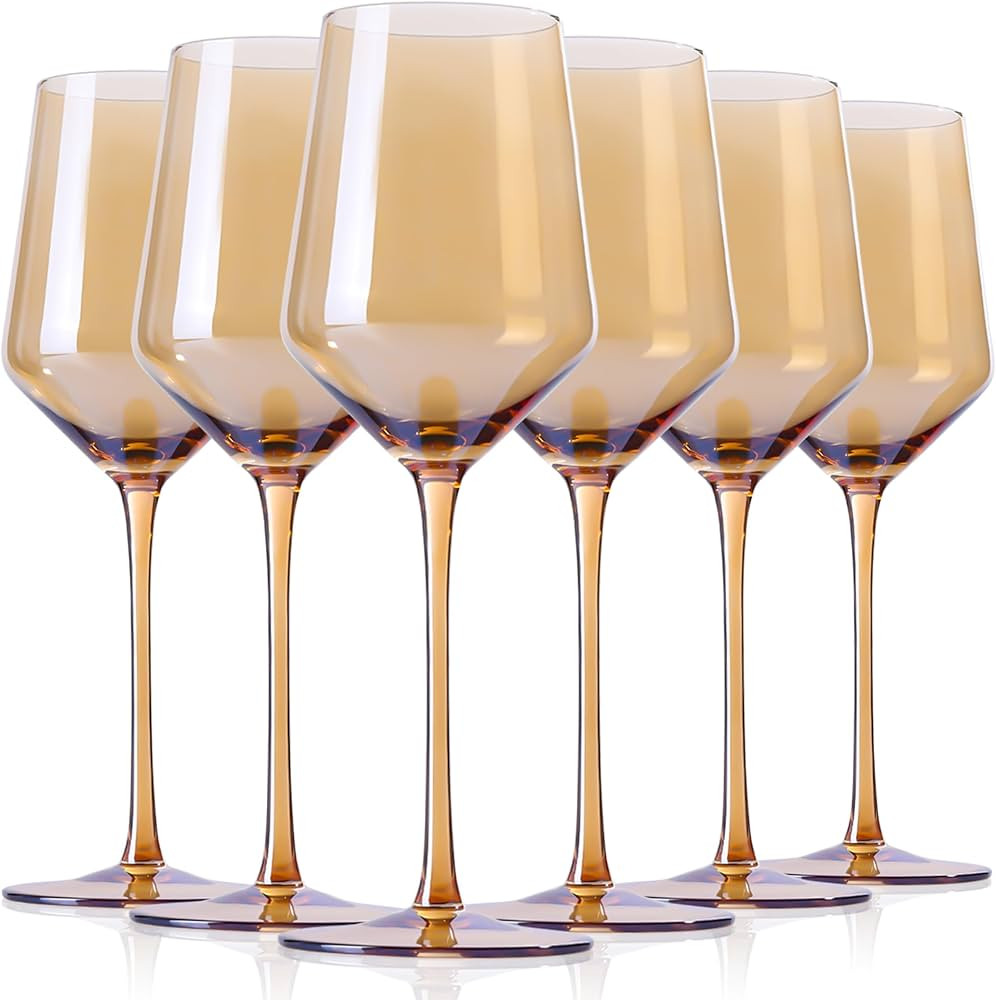 Physkoa Amber Colored Wine Glasses Set 6-16oz Stemmed Amber Wine Glasses With Tall Long Stem and ... | Amazon (US)