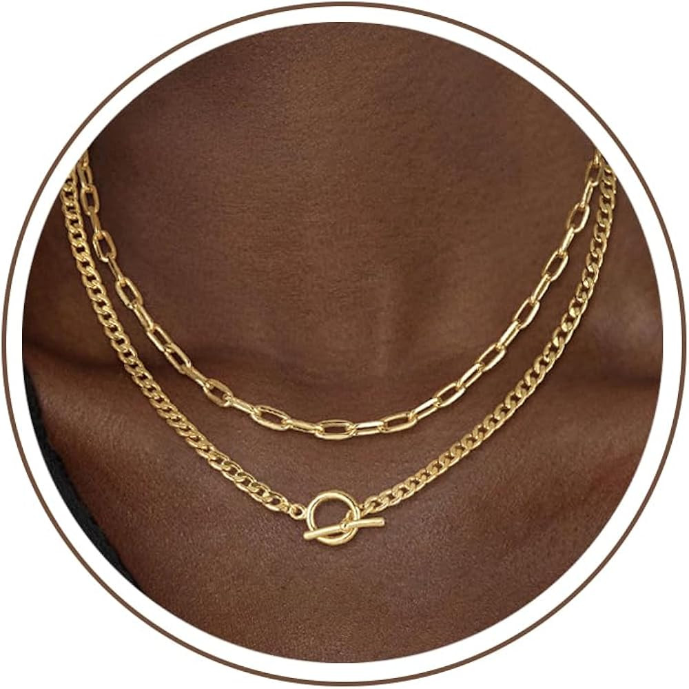 CHESKY Layered Necklaces for Women, 14K Gold Plated Chain Necklace Women Trendy Cuban Link Paperc... | Amazon (US)