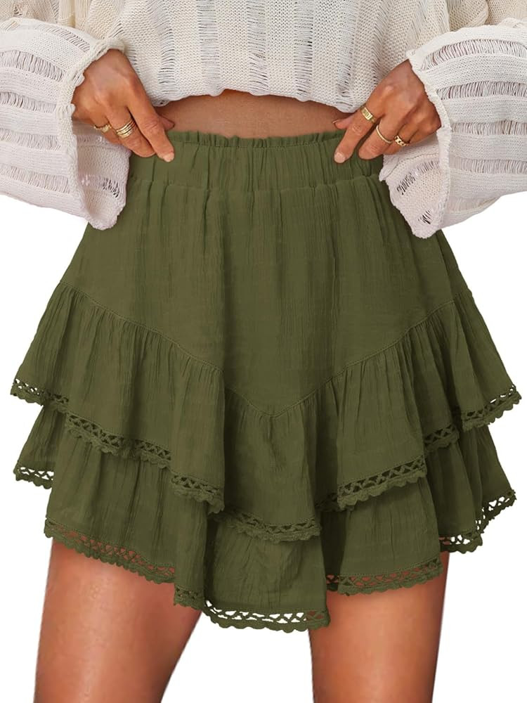onlypuff Flowy Shorts for Women Ruffle Skorts Mini Skirts High Waisted Teen Gilrs Tennis Skort Su... | Amazon (US)
