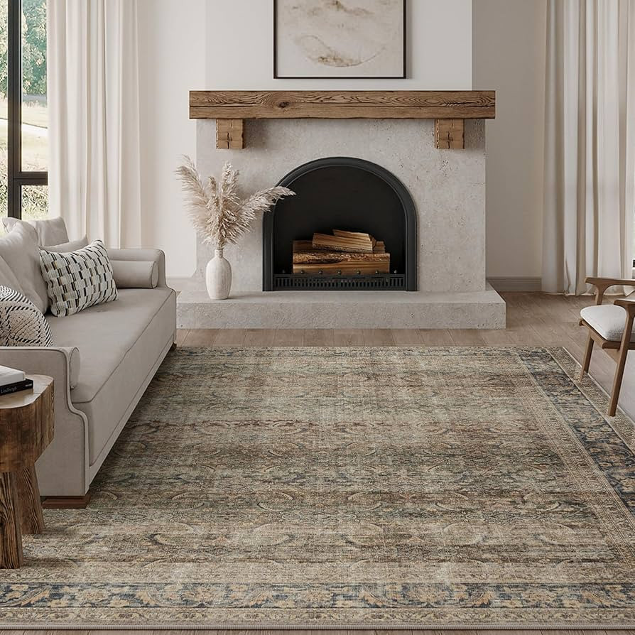 FMFUNCTEX 8x10 Washable Area Rug Brown Vintage Neutral Distressed Large Non Slip Carpet for Livin... | Amazon (US)