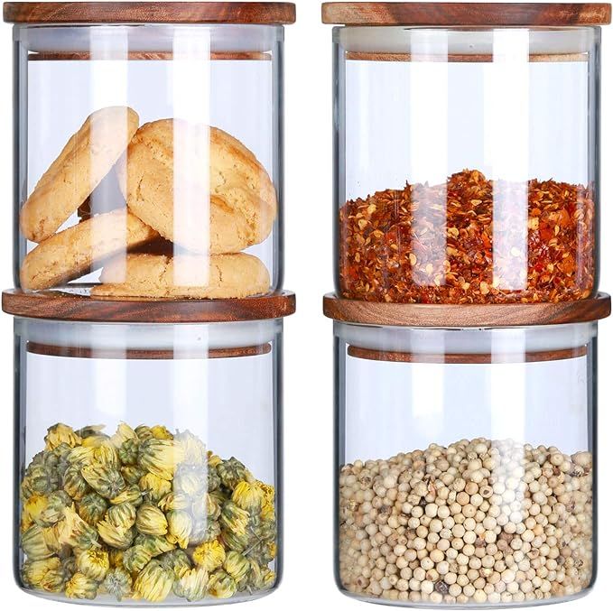 KKC Borosilicate Glass Storage Jars with Wooden Lids,Glass Food Storage Jars Airtight Lids,Kitche... | Amazon (US)