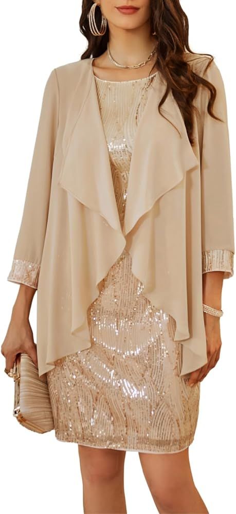 Women's Mother of The Bride Dresses Formal Wedding Party Dress Two Piece Dress with Chiffon Jacke... | Amazon (US)