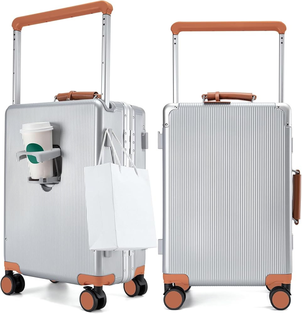 feilario 20'' Aluminum Frame Wide Handle PC Hardside Carry On Luggage - Double Spinner Wheels Lux... | Amazon (US)