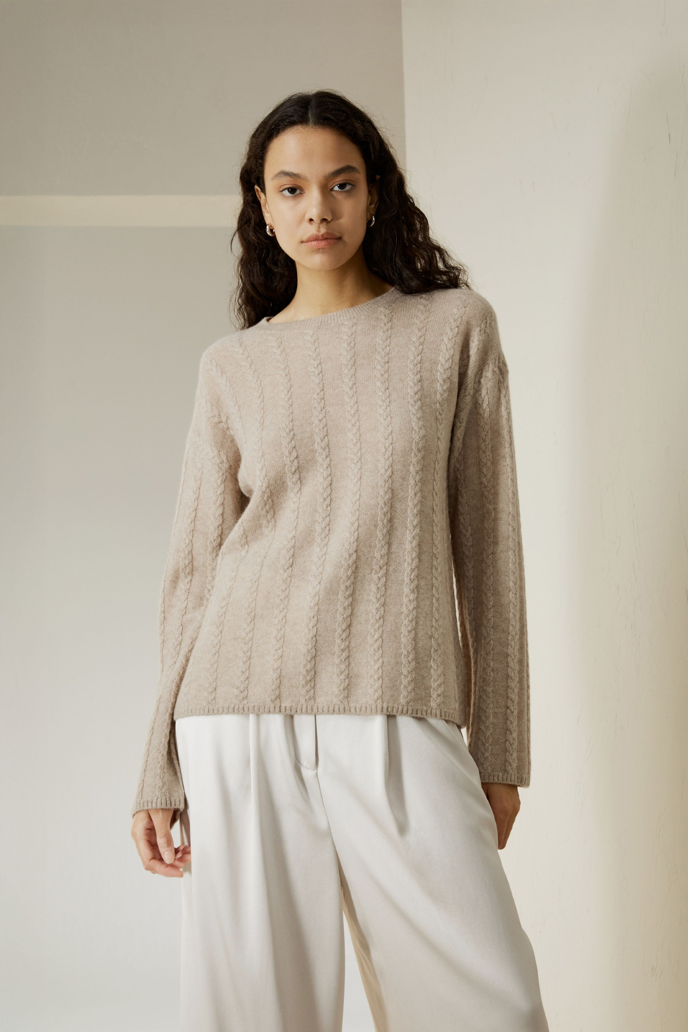 Semi-Sheer Cable-knit Cashmere Sweater | LilySilk