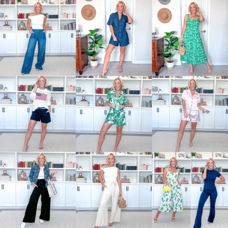 Weekly Outfit Recap:
1. Trouser jeans - size 0 // one shoulder top - size small.
2. Romper - size XS.
3. Green dress - size XS.
4. Flag sweater - size small // navy shorts - size small.
5. Palm pajamas - size small.
6. Pink satin pajamas - size small.
7. Linen pants - size small // t-shirt - size small // jean jacket - size small.
8. Linen pants - size small // one shoulder top - size small.
9. Lemon dress - size 2.
10. 2-piece set - size small.

#LTKSeasonal #LTKStyleTip #LTKFindsUnder50