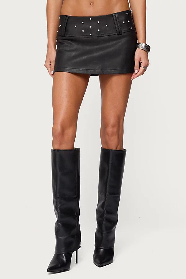 Edikted Luella Studded Faux Leather Mini Skort in Black, Women's at Urban Outfitters | Urban Outfitters (US and RoW)