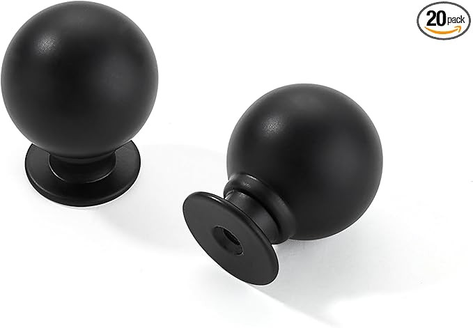 20 Pack 1 Inch Vintage Ball Matte Black Cabinet Knobs Kitchen Cabinet Hardware Black Drawer Knobs... | Amazon (US)