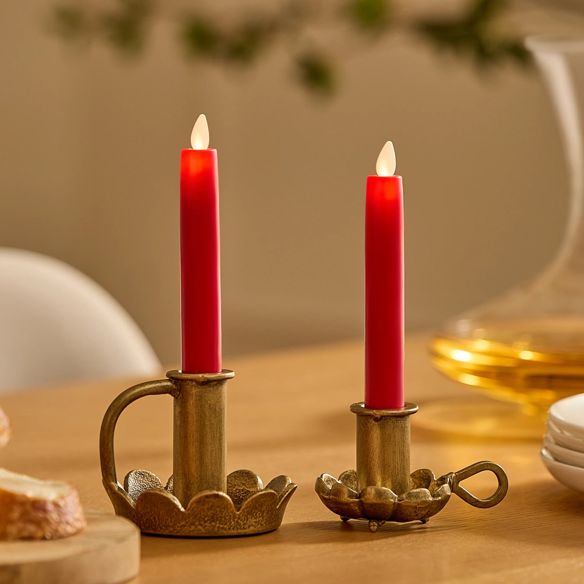 True Red Flameless Candle Tapers - Flat Top - 6.75" Height - Set of 2 | Luminara