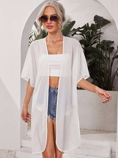 SHEIN Open Front Solid Kimono | SHEIN