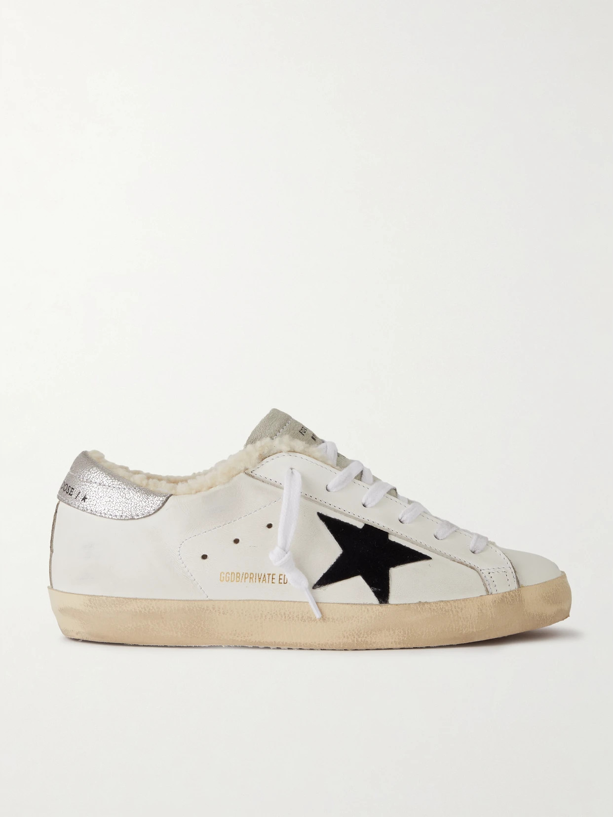 Golden Goose - Super-star Shearling-lined Distressed Suede And Leather Sneakers - White | NET-A-PORTER (US)