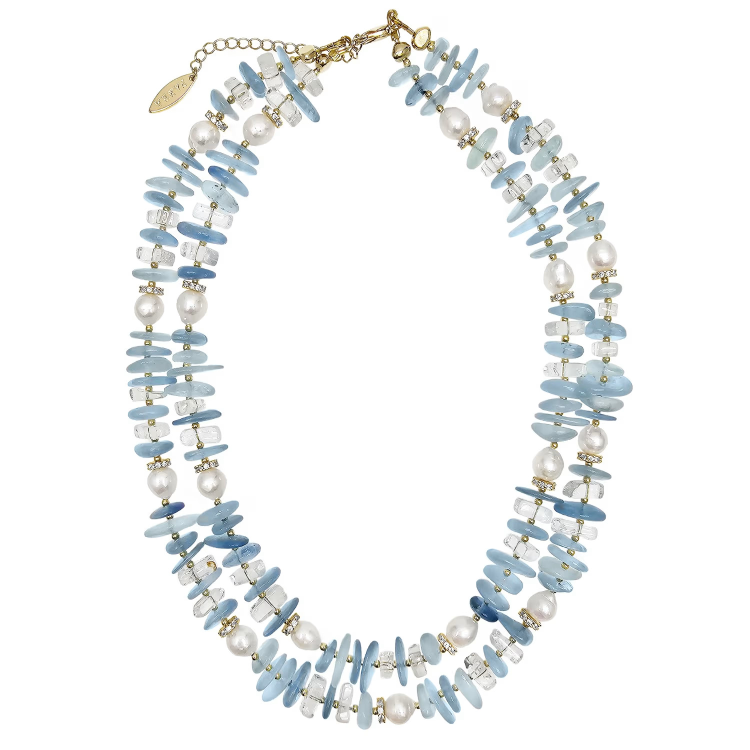 Aquamarine With Freshwater Pearls Double Layers Necklace | Wolf & Badger