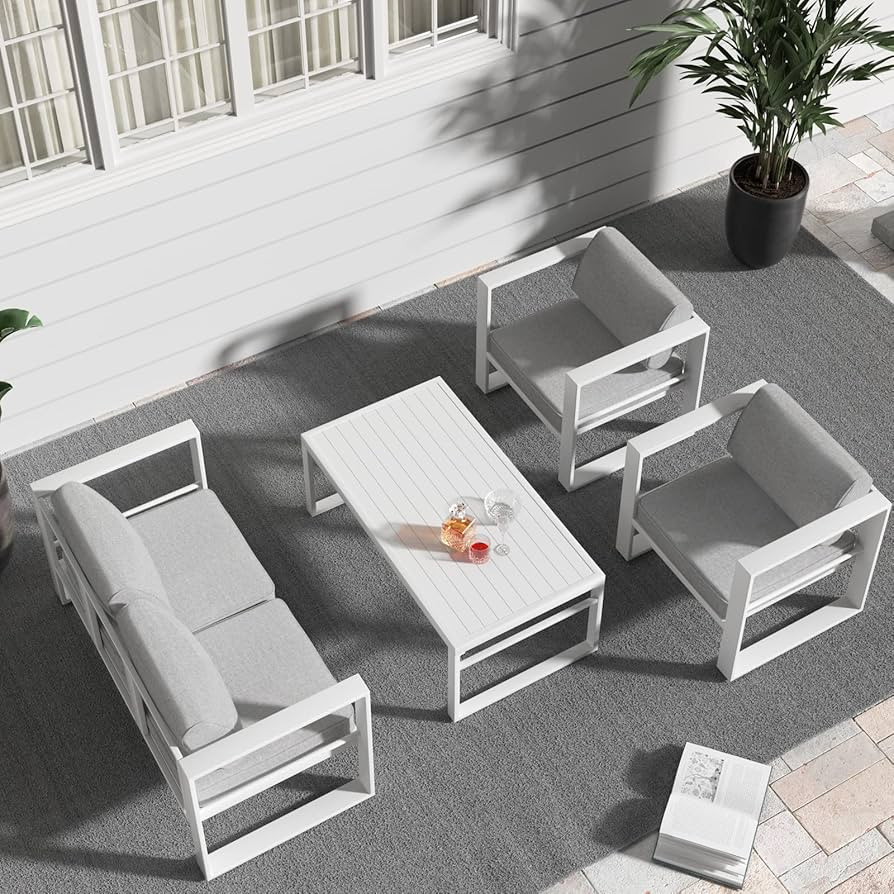 Nalupatio Patio Furniture Sets, 4 Pcs Aluminum Outdoor Furniture Set Loveseat Sofa & Patio Lounge... | Amazon (US)