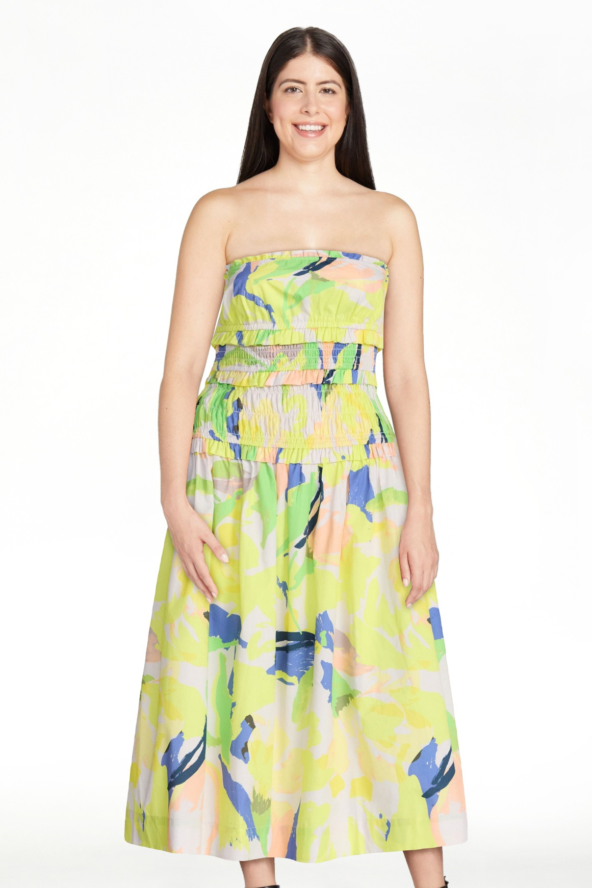Free Assembly Women's and Women's Plus Strapless Cotton Poplin Tiered Midi Dress, Sizes XS-4X | Walmart (US)