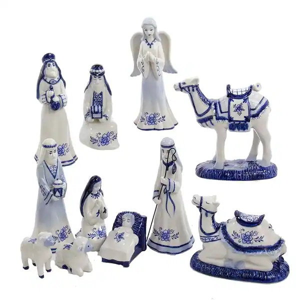 Kurt Adler 1.97-6.7-Inch Porcelain Delft Blue Nativity Set, 11-Piece Set - Overstock - 9549622 | Bed Bath & Beyond
