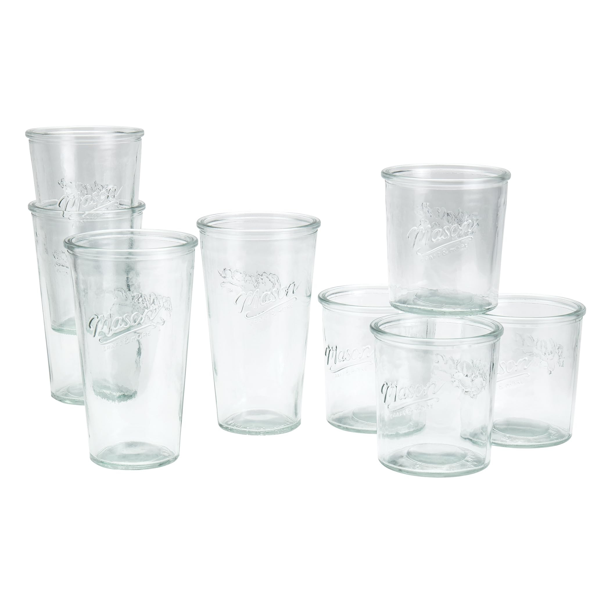 Mason Craft & More 8-Piece Glass Drinkware Set of Tall and Short Tumblers Glasses Set, 15 oz. (x4... | Amazon (US)