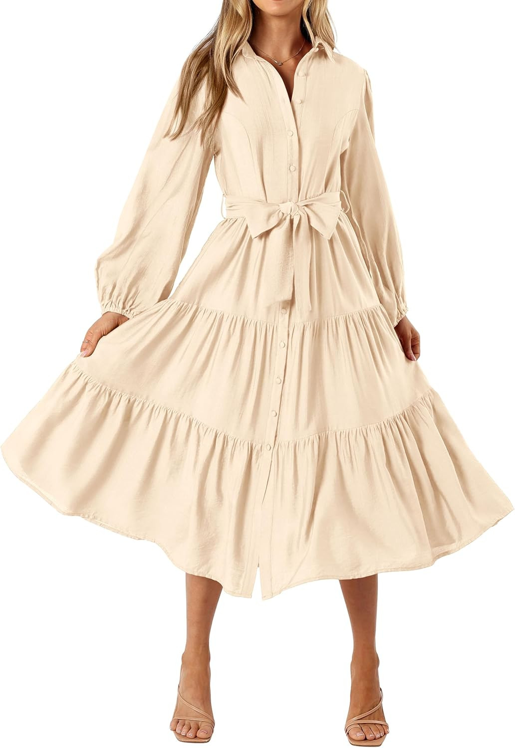 MASCOMODA Womens Dresses Fall Button Long Sleeve Midi Dress | Amazon (US)