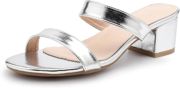 kkdom Round Toe Chunky Heels Sandals-Clear Nude Black Short Heels Two Strap Leather Mule Sandals ... | Amazon (US)