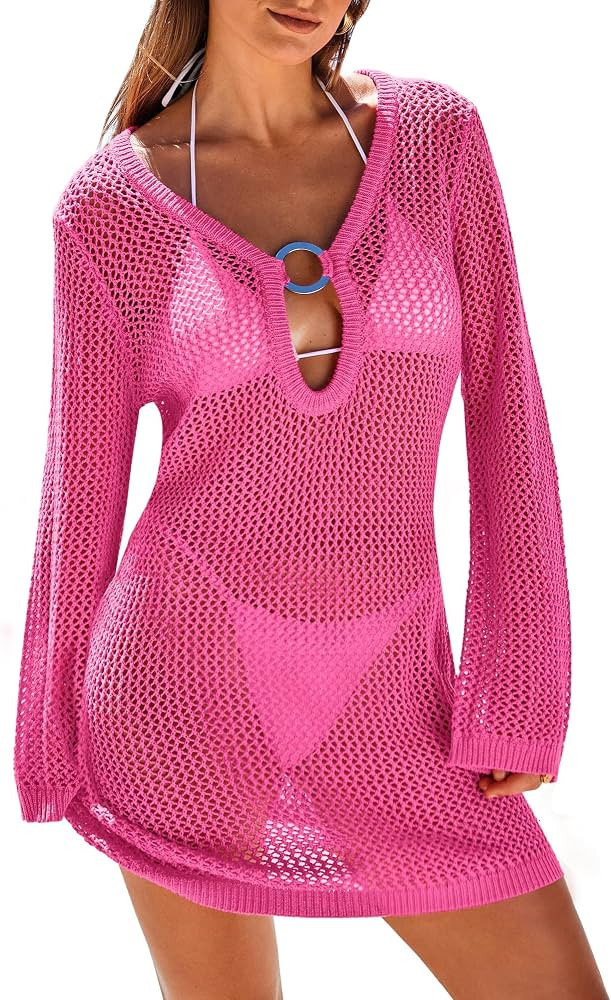 ANRABESS Women Summer Beach Cover Ups Swimsuit Crochet Swimwear Bathing Suit Knit Hollow Out Long... | Amazon (US)