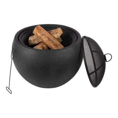 Outdoor Fire Pit - 24â Round Faux Concrete Firepit - Wood Burning Fire Pit with Poker, Screen, Cover - Wood Fire Pits for Outside Patio by Pure Gard | Wayfair North America