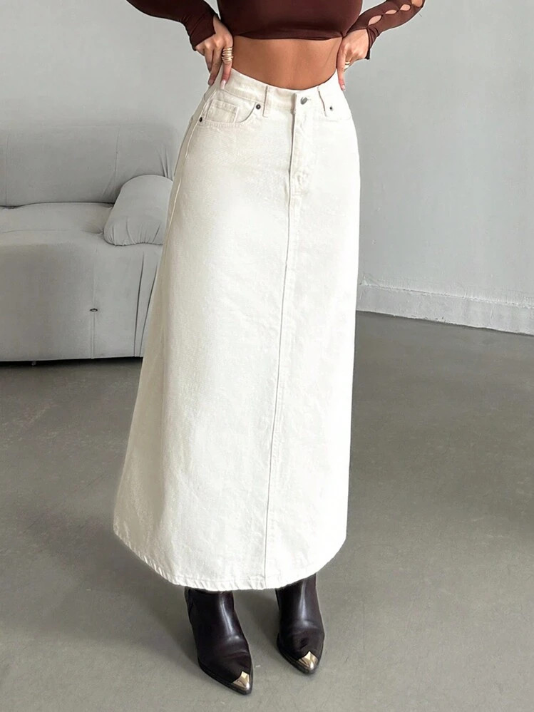 Cottnline Washed Denim Skirt Without Belt | SHEIN