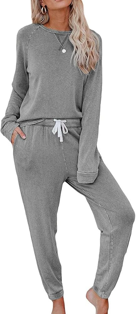 Saeklia Cozy 2 Piece Outfits Lounge Sets for Womens Loungewear Long Sleeve Tops and Joggers Sweatpan | Amazon (US)