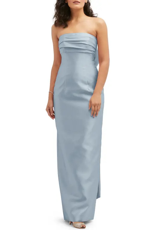 Alfred Sung Strapless Bow Back Satin Column Gown in Mist at Nordstrom, Size 4 | Nordstrom