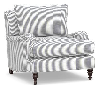 Carlisle English Arm Upholstered Armchair, Down Blend Wrapped Cushions, Classic Stripe Blue | Pottery Barn (US)