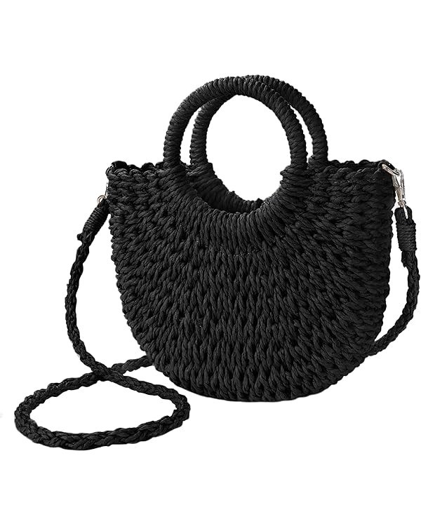 Womens Straw Beach Bag Woven Crossbody Shoulder Bags Top Handle Satchel Handbag Purse for Summer | Amazon (US)