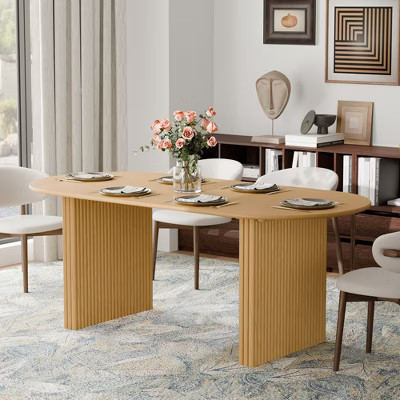 Wooakway 67"L*33.5"D Oval Natural Wood Oak Dining Table with Double Pedestal Kitchen Table with Solid Wood Base Seats 6 for Living Room Dining Room | Target