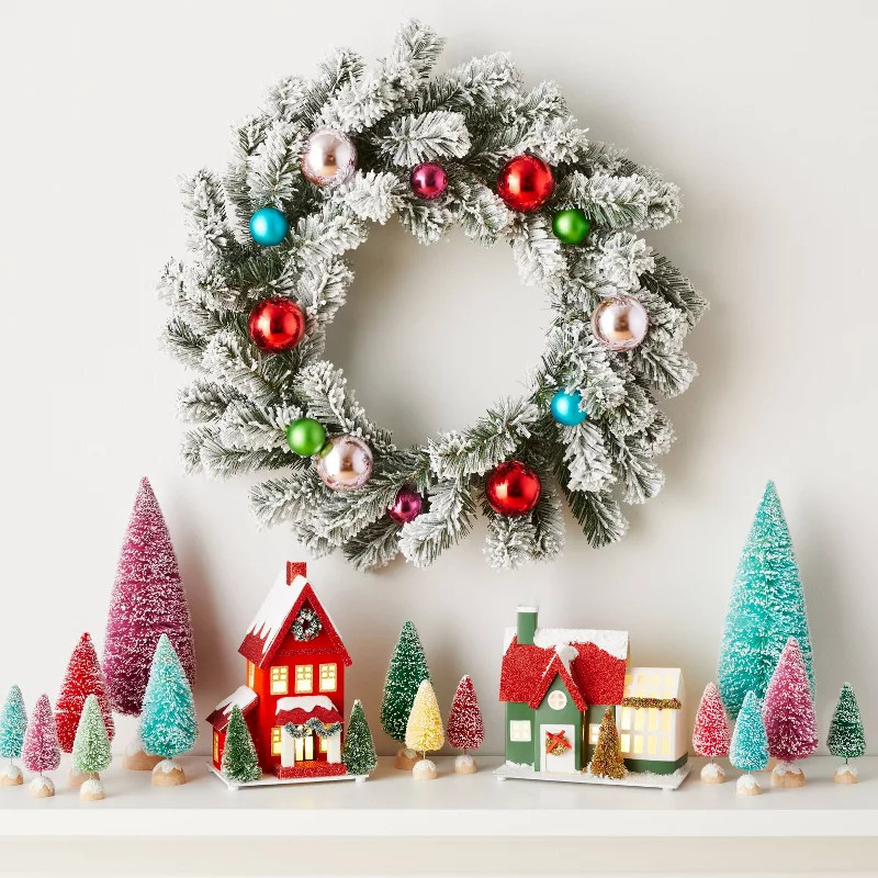 22" Flocked Artificial Christmas Wreath with Bright Ornaments - Wondershop™ | Target