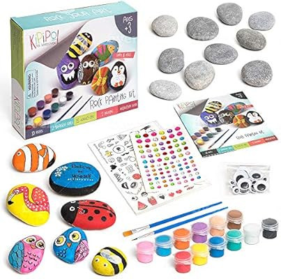 KipiPol Rock Painting Kit for Kids - DIY Arts and Crafts Set for Girls, Boys Ages 3, 4, 5 and Up ... | Amazon (US)