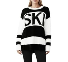 Saodimallsu Womens Color Block Oversized Sweater Ski Print Fall Trendy Crew Neck Long Sleeve Pull... | Amazon (US)