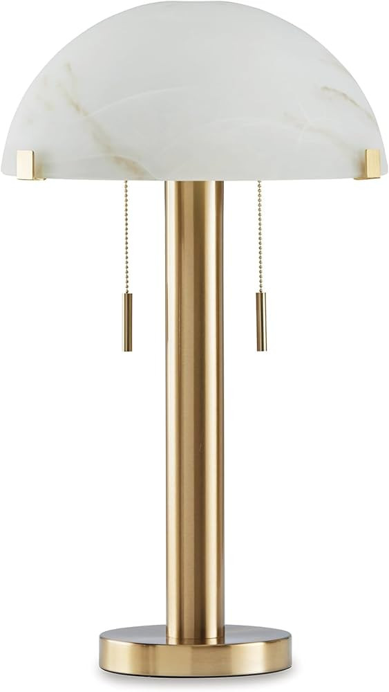 Benjara Sein 22 Inch Table Lamp, Double Pull Chain Switch, Glass Dome Shade, Gold Brass and White | Amazon (US)