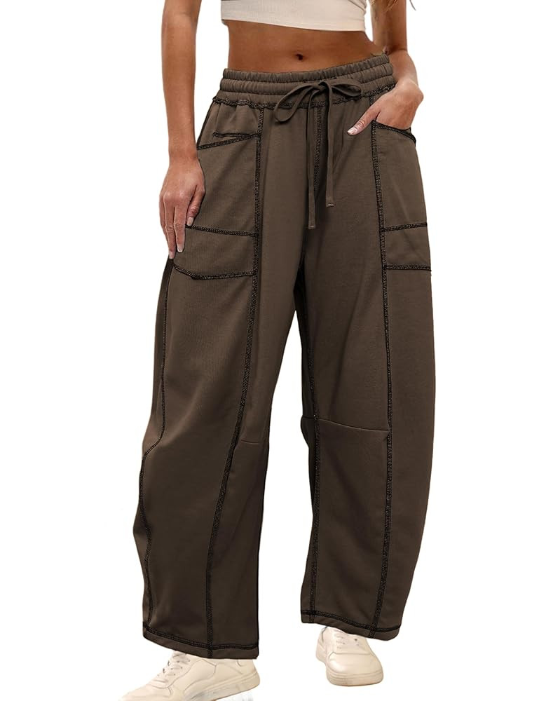 Athlisan Womens Baggy Barrel Pants Wide Leg Lounge Drawstring Sweatpants with Pockets | Amazon (US)