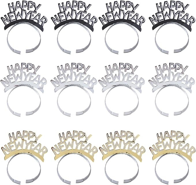 BinaryABC Happy New Year Headband Tiara,New Years Party Favor,New Years Eve Party Decorations 12P... | Amazon (US)