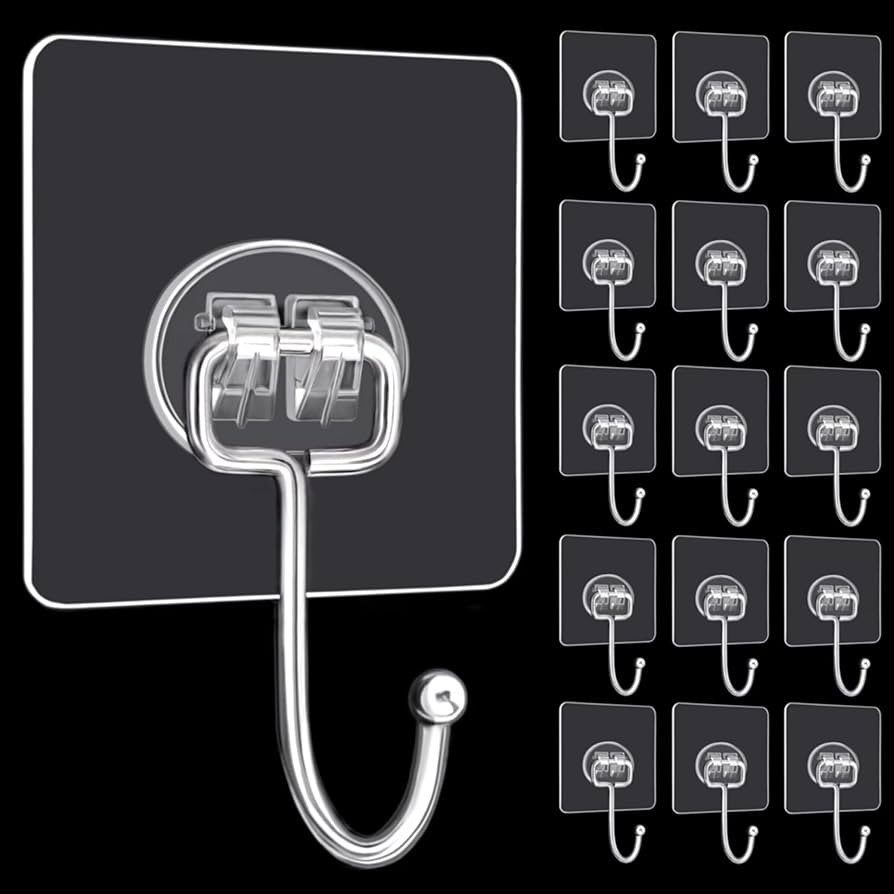 DKHDBD Large Adhesive Hooks, 16-Pack Hold 33lb(Max) Heavy Duty Sticky Hooks, Waterproof Transpare... | Amazon (US)