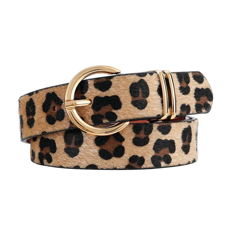 SUOSDEY Plus Size Leopard Belt for Women Fashion Leather Belt with Gold Curved Pin Buckle | Walmart (US)