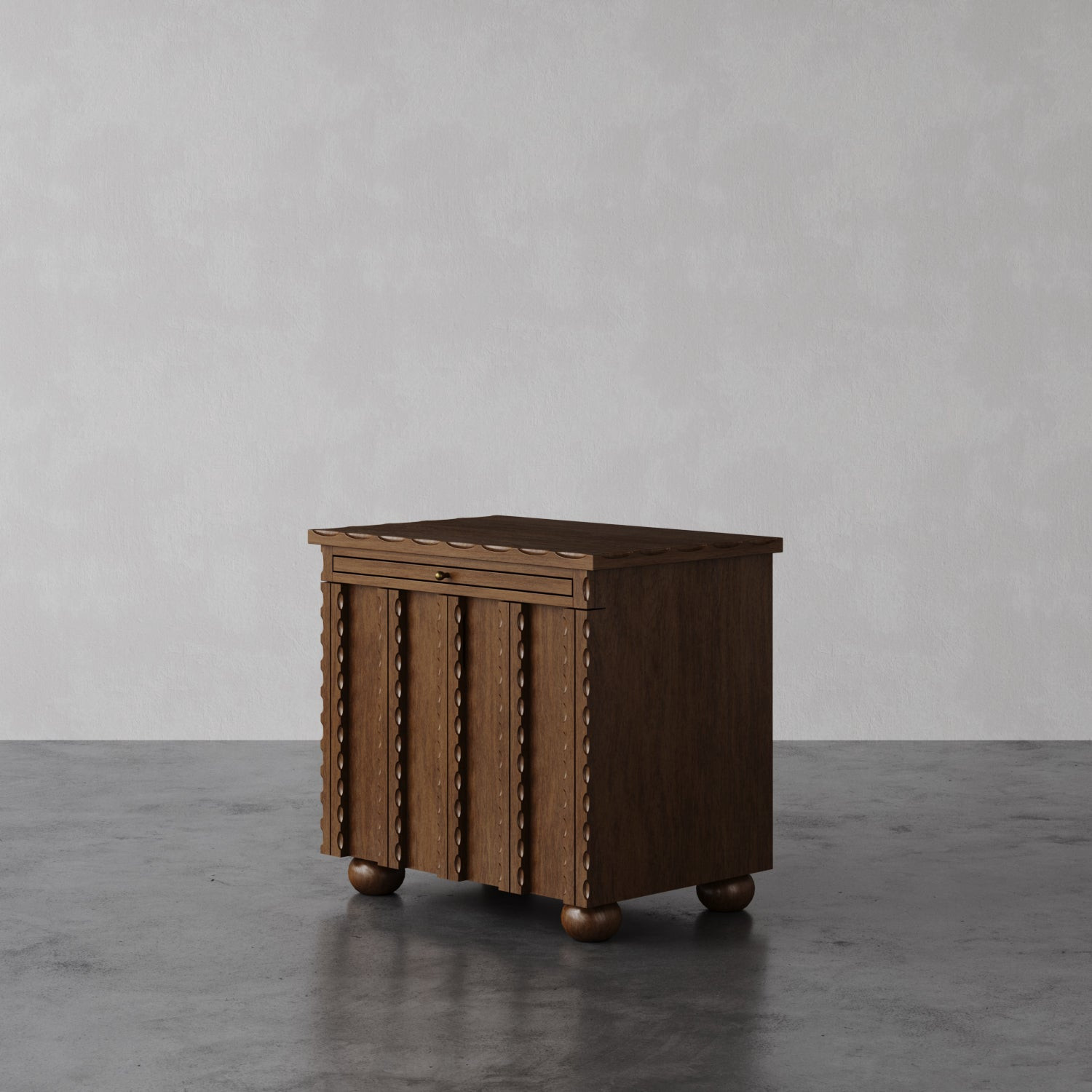 "Marchand" Scalloped Walnut Nightstand by Christiane Lemieux | 1stDibs