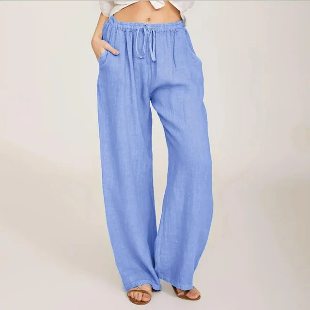 Lorytime Women Summer Linen Pants Cotton Sweatpants Solid Color Wide Leg Pants Trousers Drawstrin... | Walmart (US)