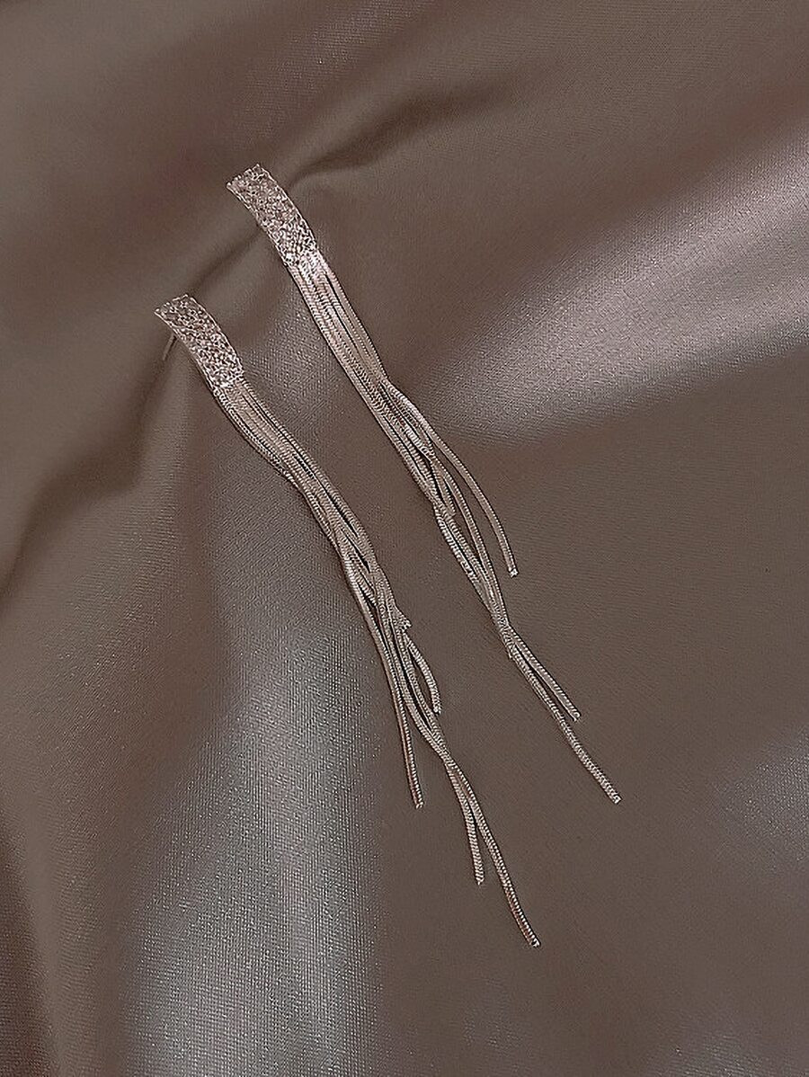 Rhinestone Long Tassel Drop Earrings | SHEIN