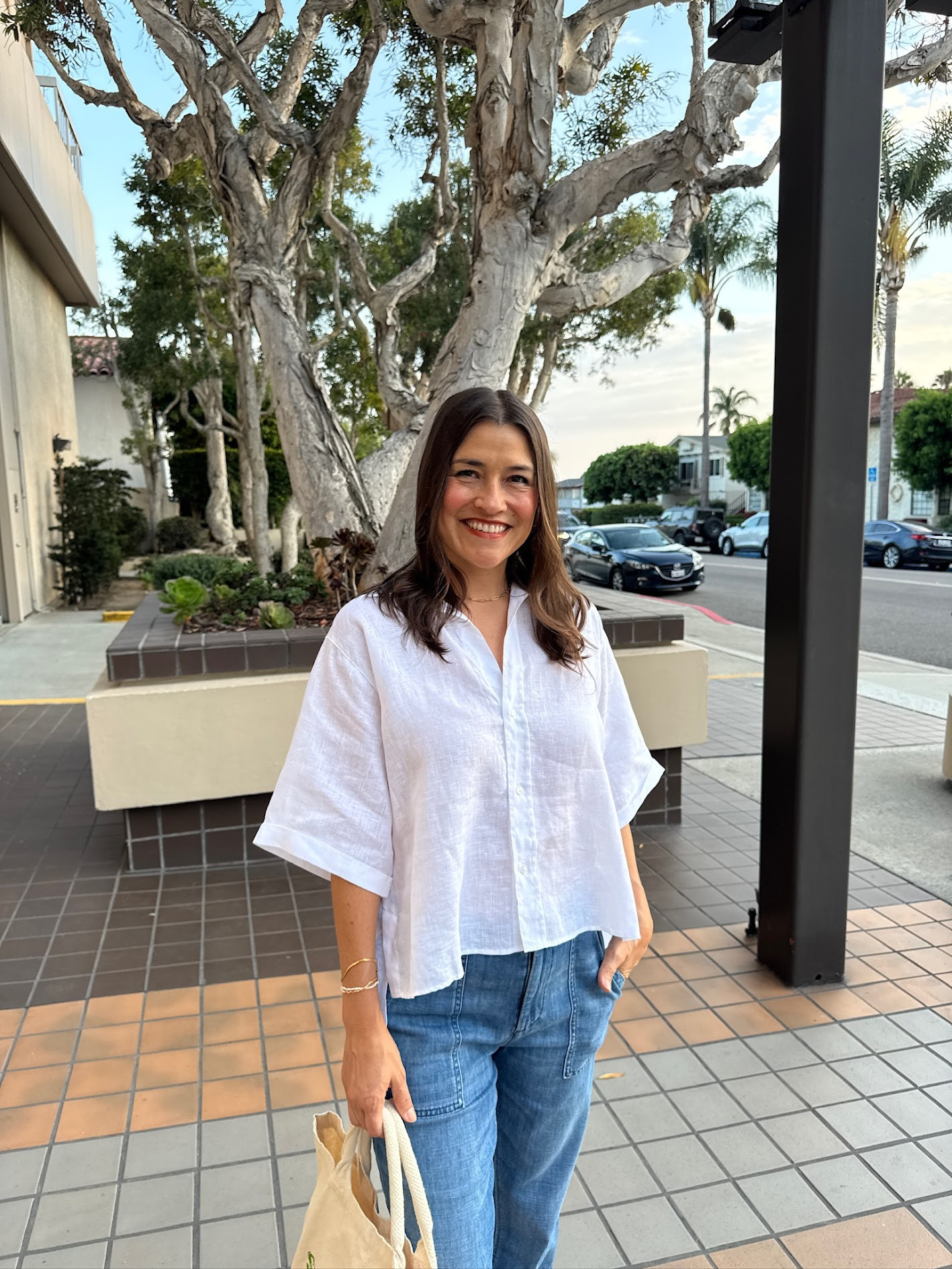 Rosie short-sleeve linen shirt by Frank & Eileen. Runs big, size down.  Paired with their Jameson joggers.

#LTKOver40 #LTKSeasonal