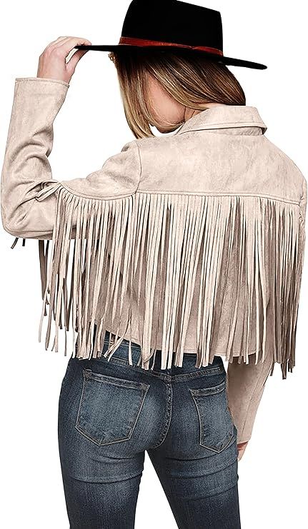 PRETTYGARDEN Women's Fringe Faux Suede Leather Jackets 2024 Fashion Tassel Motorcycle Cropped Coa... | Amazon (US)